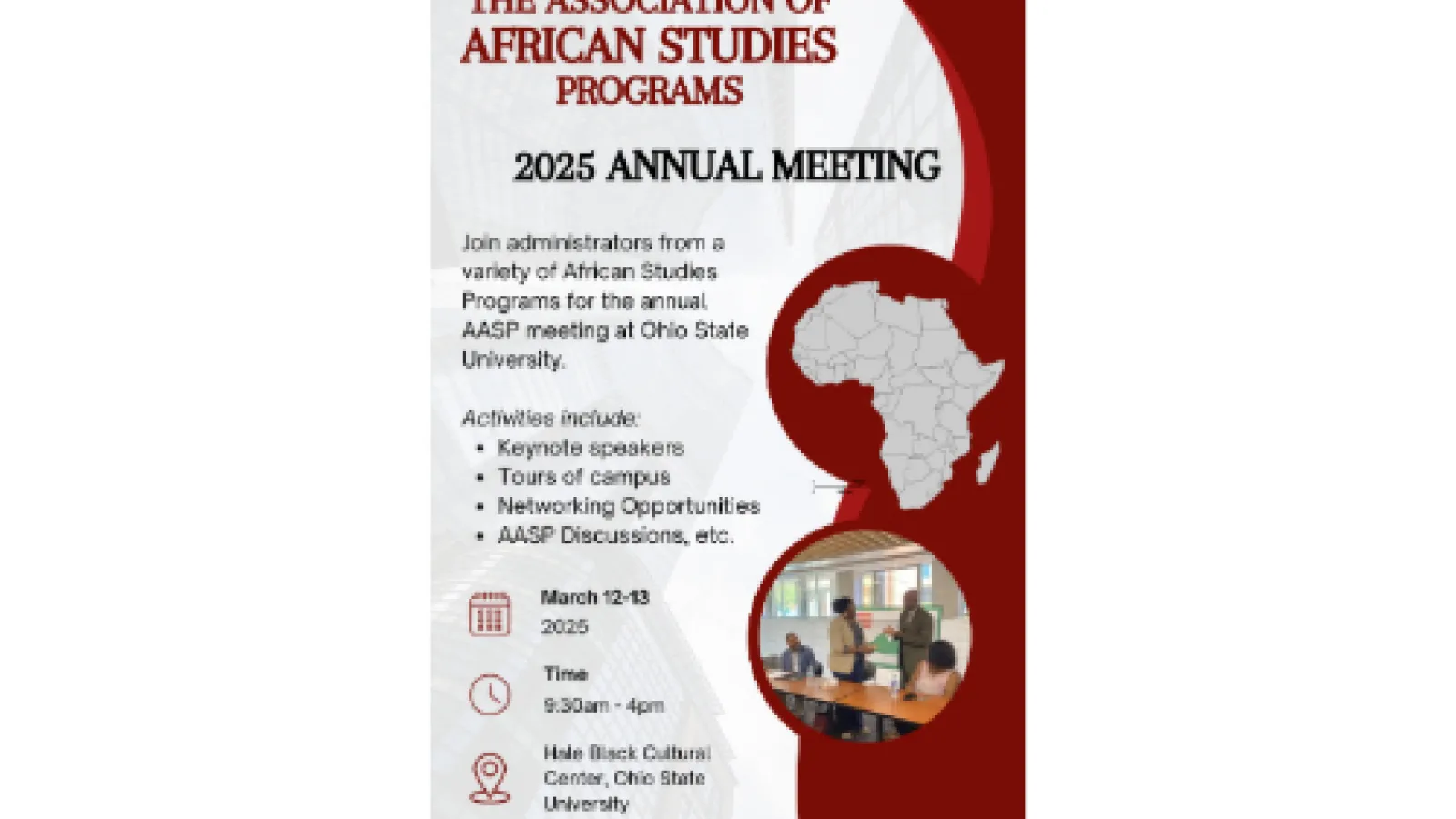 Event flyer for the annual meeting of the Association of African Studies Programs.