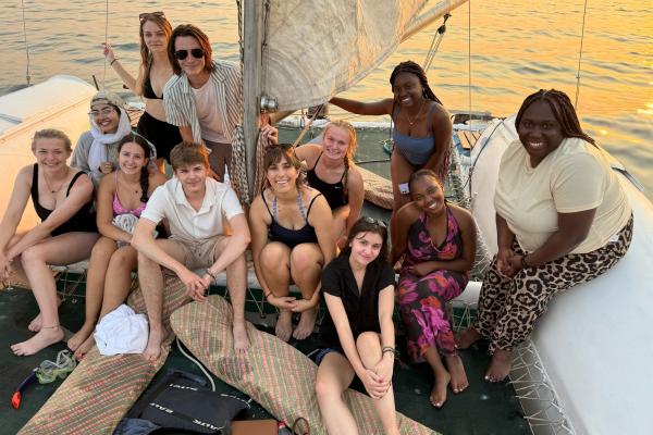 Buckeyes in Malawi on boat.